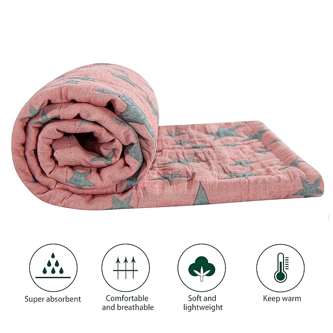 NTBAY 3 Layer Toddler Blanket, Muslin Cotton Jacquard Bed Blankets, Lightweight Thermal Baby Blanket, Super Soft and Warm Crib Blanket for All Seasons, Decoration Gift, 45"x60", Red and Black Star