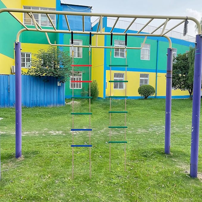 Wooden Climbing Rope Ladder for Kids: 6 - Foot - Long, 14 - inch - Wide, Sturdy, Durable, for Indoor/Outdoor Use, Good for Health, a Fantastic Gift (Three Multicolored Sets)