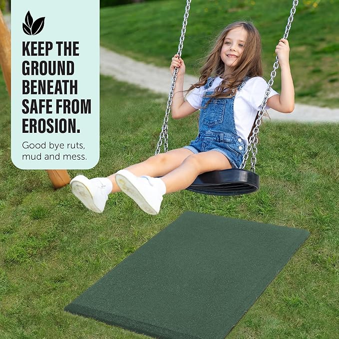 Playsafer Heavy Duty Commercial Grade Rubber Playground Safety Mat - Playground Protection Mat for Swings and Slides - 54" Long X 32" Wide x 2" Thick (Green)