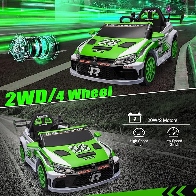 Kids Ride on Car with Parent Remote Control,12V Battery Powered Electric Vehicles for Kids Ages 3-8,Powerful Motor 3-Speed Sports Car Ride-on Toys w/Music,LED Lights,Suspension System (Green)…, Large