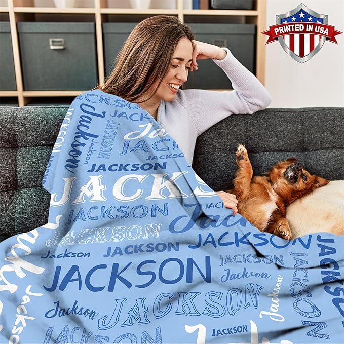 Ship Next Day, Personalized Baby Blanket with Name - Printed in USA, Custom Name Blanket for Boys Girls Kids, Customized Flannel Blankets Gifts for Teen Shower Toddlers Christmas Brithday
