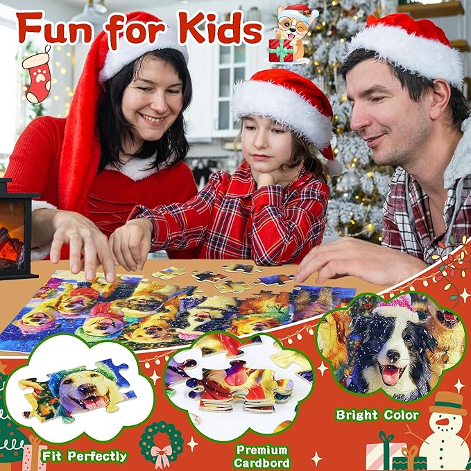 100 Piece Christmas Puzzles for Kids Ages 4-6, 4 Pack Jigsaw Puzzles for Kids Ages 6-8, Christmas Cats Dogs Snowman Sleigh Xmas Gifts for Boys and Girls Learning Educational Holiday Puzzles 5-8 8-10
