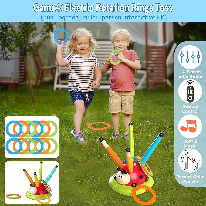 4 in 1 Musical Jump, Toss Ring Game, Baseball Toys and Stomping Launch Rocket Launcher for Kids Toys & Games with Remote, Indoor Outdoor Toys for Kids Ages 4-8 3-5 Baseball Party Favors Game Gift