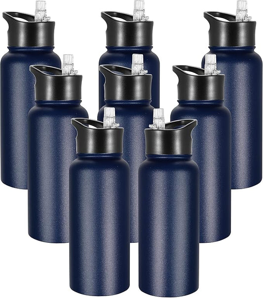 VEGOND 32 oz Insulated Water Bottle Bulk Stainless Steel Metal Water Bottles with Leak Proof Straw Lid & Spout Lid, Wide Mouth Double Walled Vacuum Travel Sports Bottle, 8 Pack