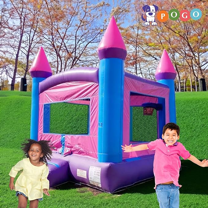 Crossover Classic Pink Inflatable Bounce House, Bouncy Jump Castle for Kids and Toddlers, Outdoor Birthday Party Jumping Bouncer, Commercial-Grade, Without Blower, 13 x 12 x 14.5 Ft