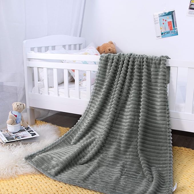 NTBAY Flannel Fuzzy Toddler Blanket, Fluffy Warm and Lightweight Reversible Stripes Design Baby Plush Blanket, 30x40 Inches, Grey