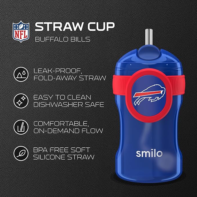 Smilo Straw Cup - Buffalo Bills Officially Licensed NFL Sippy Cup - Baby and Toddler Cup with Weighted Silicone Straw and 8.5 oz Capacity - BPA-Free