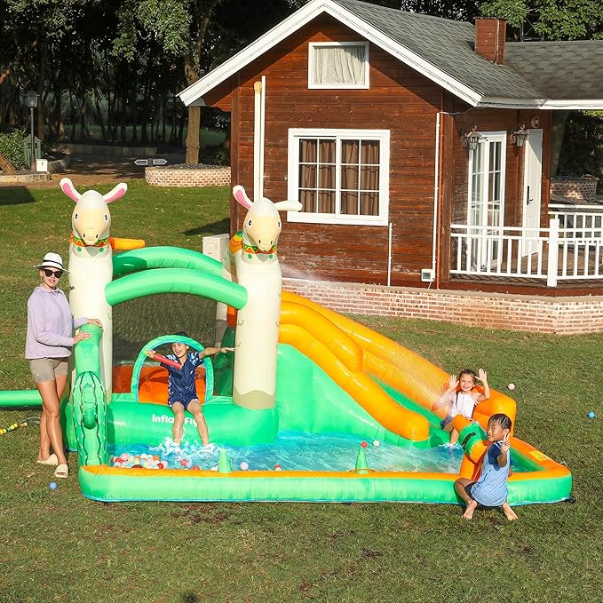 INFLATEBLE Bounce House with Slide for Kids – Llama Theme Water Slide Bouncer with Climbing Wall, Splash Pool & Ball Pit – Wet & Dry Use, Outdoor & Indoor