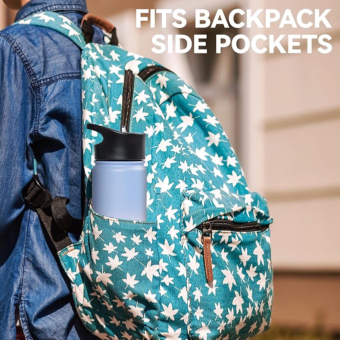 16 oz Insulated Water Bottle Bulk 4 Pack, Straw & Spout Lid, Keep Cold 24H, Spill Proof, BPA-Free, Double Wall, Stainless Steel Kids Water Bottles for School, Sports, Pink Blue Gradient