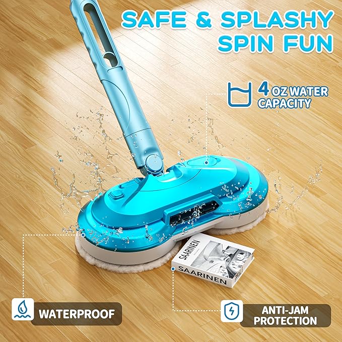 Kids Electric Spin Mop Toy, Rechargeable Cordless Electric Mop W/LED Headlight & Water Sprayer for Children Ages 3 4 5 6+ Boys & Girls, Cleaning Toy for Pretend Play (Light Blue)