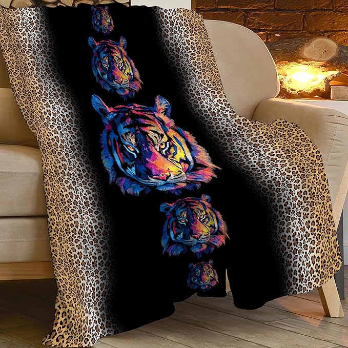 Tiger Throw Blanket Tiger Stuff Gifts for Kids Girls Boys Adults Women Men Soft Cozy Warm Plush Fluffy Fuzzy Fleece Blanket Decor 50''X60''
