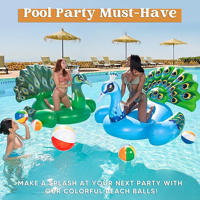 JOYIN 12 Packs 16" Inflatable Beach Balls, Large Rainbow Beach Balls Bulk for Pool Parties, Kids and Adults Summer Pool Party Toys, Beach Toys, Party Favors(16'')