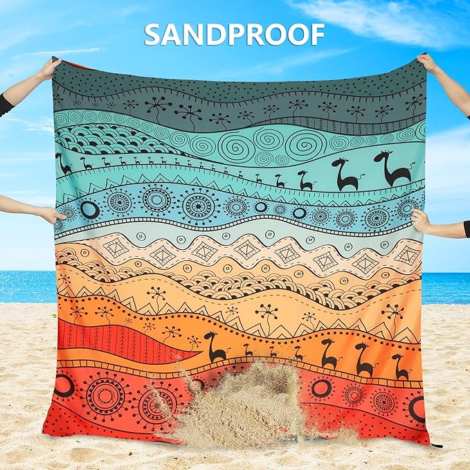 Beach Blanket Waterproof Sandproof Beach Mat 79" X 83"/10'x9'for 2-8 Adults Quick Drying Outdoor Picnic Mat Beach Accessories for Travel, Camping, Hiking