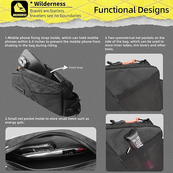 Rhinowalk Bike Top Tube Bag Bicycle Front Frame Bag Waterproof Bike Bag 1.2L with Dual Side Mesh Pockets Perfect for MTB Road Bike Cycling Commuting and Outdoor Adventures