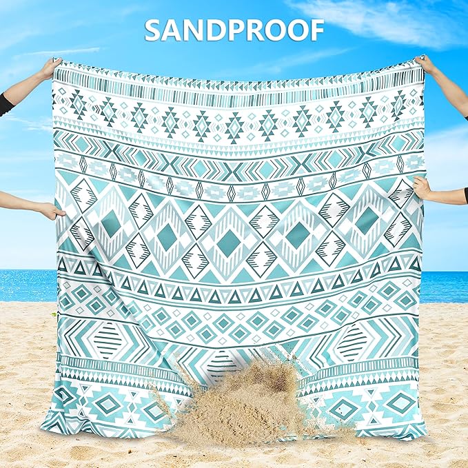 Beach Blanket Waterproof Sandproof Beach Mat 79" X 83"/10'x9'for 2-8 Adults Quick Drying Outdoor Picnic Mat Beach Accessories for Travel, Camping, Hiking