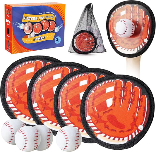 Playzap Toss and Catch Ball Set Ultra Soft Fabric Pain-Free - Family Games Christmas Stocking Stuffers Gift for Toddlers Kids Boys Girls 2-4 5-7 8-10 Yrs - Baseball Glove Toy Indoor Outdoor Yard Beach