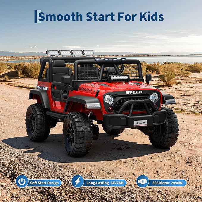 24V 2 Seater Kids Electric Truck with Parent Remote Control, 4WD Ride on Car for Toddlers & Kids 4-8, 100Min Battery, Dual Motor, All Terrain Electric Vehicle Gift for Boys Girls