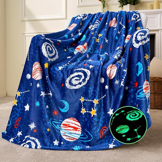 Joiedomi Glow in The Dark Blanket Space Gifts for Girls Boys Age 2 3 4 5 6 7 8 9 10 11 12 Year Old Boy Gifts, Soft Cozy Flannel Kids Throw Blanket, Birthday Bedroom Decor 50"×60"