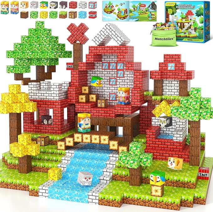 100PCS Magnetic Blocks with Forest Animals Toys, Build Magnet World Set, Magnetic Tiles Building for Boys & Girls Age 4-8 5-7, STEM Montessori Sensory Toys for Toddlers Kids Gifts for 3+ Years Old