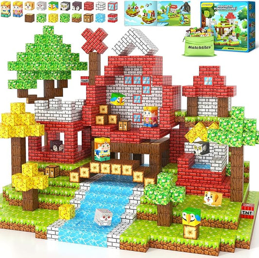 100PCS Magnetic Blocks with Forest Animals Toys, Build Magnet World Set, Magnetic Tiles Building for Boys & Girls Age 4-8 5-7, STEM Montessori Sensory Toys for Toddlers Kids Gifts for 3+ Years Old