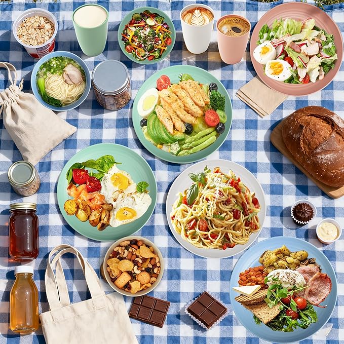 Wheat Straw Dinnerware Sets 20 PCS Service for 4, Unbreakable Kitchen Plates and Bowls Sets, Microwave Dishwasher Safe Dish Set, Outdoor Camping, RV, Apartment Essentials - Colorful