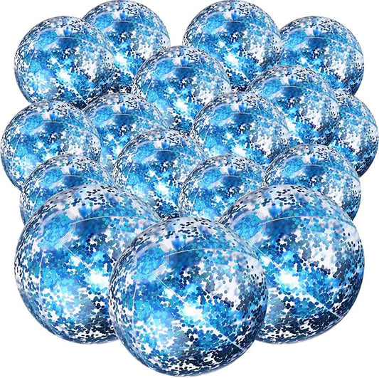 Chivao 18 Pcs Sequins Beach Ball 24 Inch 16 Inch Clear Inflatable Glitter Summer Swimming Pool Balls Wedding Outdoor Floatable Decor Confetti Decor for Beach Party(Blue)