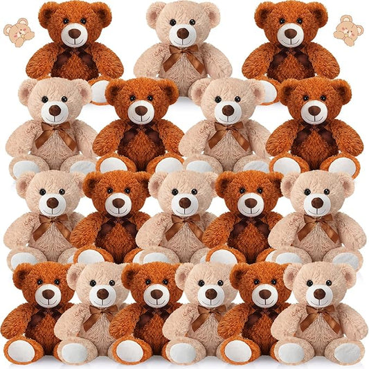 Zhanmai 18 Pcs 14 Inch Bears Stuffed Animal 2025 Graduation Gifts Bulk Plush Bear Toys for Birthday Baby Shower Party Favor(Light Brown, Dark Brown)