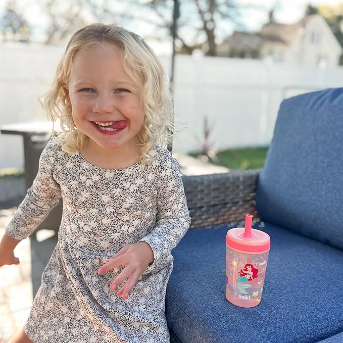 Zak Designs Disney Princess Kelso Toddler Cups For Travel or Home, 15oz 2-Pack Plastic Sippy Cups, Leak-Proof For Kids (Ariel, Aurora, Belle, Cinderella, Jasmine, Mulan, Rapunzel, Tiana)