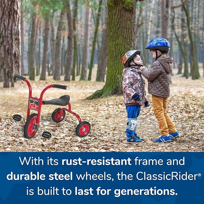 CLASSICRIDER Toddler Trike, Kids Tricycle for Riders Ages 3 and up, Preschool, Daycare, Playground Kids Tricycles, Rubber Tires, Red/Black, 8" Pedal Pusher