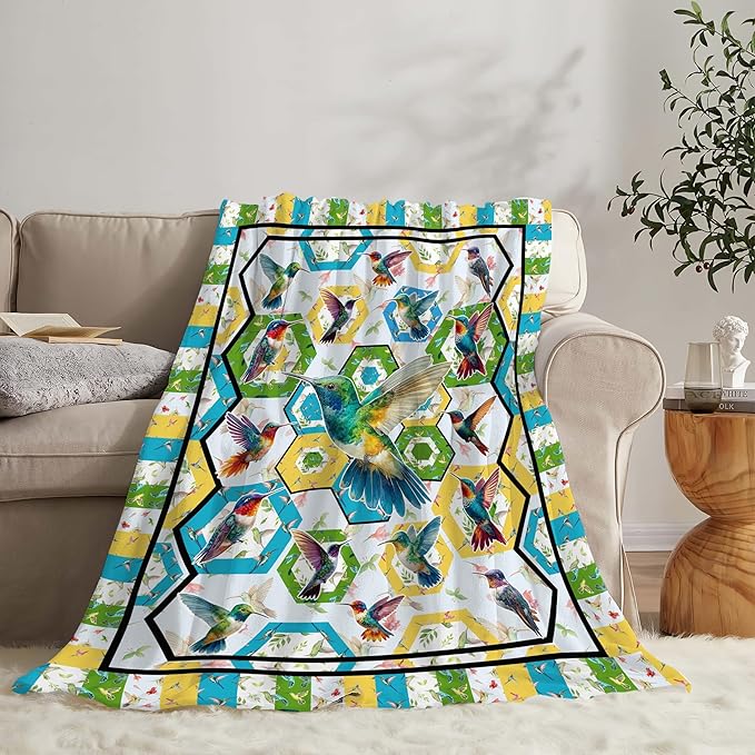 Hummingbird Throw Blanket Hummingbird Bird Stuff Gifts for Kids Girls Boys Adults Women Men Soft Cozy Warm Plush Fluffy Fuzzy Fleece Blanket Decor 50''X60''