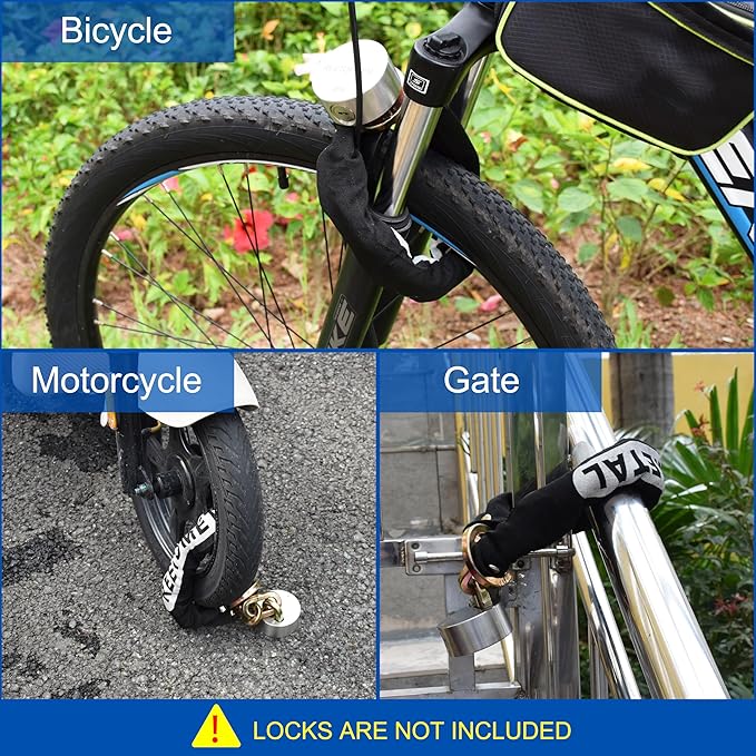 Heavy Duty Security Chain, 2FT x 3/8" Thick Hardened Steel Cut Proof Anti-Theft Lock Chain for Motorcycles, Bikes, ATVs, Trailers, Fences, etc.