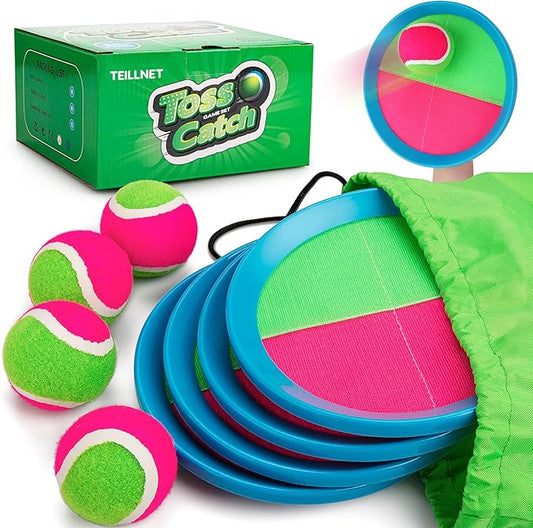 Toss and Catch Ball Set for Toddlers Kids Adults - 4 or 6 Pack - Beach Toys Pool Toys Outdoor Yard Games for Family- Sturdy & Water-Resistant - Classic Gift Boys Girls 3 4 5 6 7 8 9 10 11 12+ Years