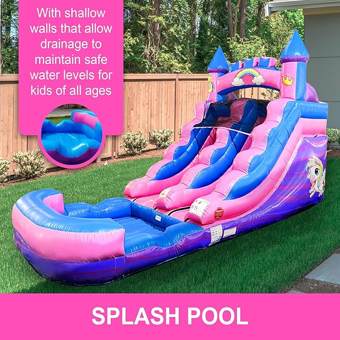 Inflatable Water Slides for Kids - Backyard Inflatable Water Slides with Splash Pool - Pink Unicorn Slide Complete with Blower, and Stakes - 21' x 9' - 12' Tall Slide