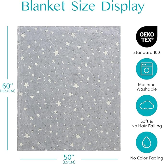 Joiedomi Glow in The Dark Blanket Space Star Gifts Toys for Girls Boys Age 2 3 4 5 6 7 8 9 10 11 12 Year Old Boy Gifts, Soft Cozy Flannel Kids Throw Blanket, Birthday Bedroom Decor 50"×60"