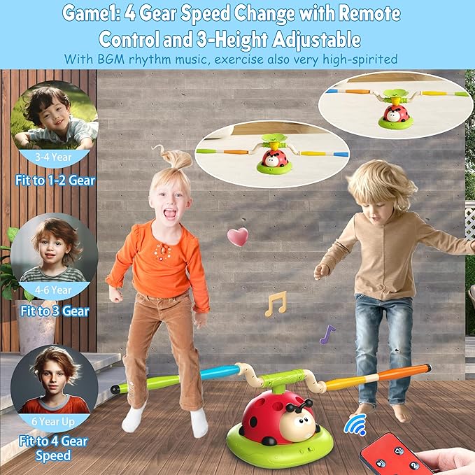4 in 1 Musical Jump, Toss Ring Game, Baseball Toys and Stomping Launch Rocket Launcher for Kids Toys & Games with Remote, Indoor Outdoor Toys for Kids Ages 4-8 3-5 Baseball Party Favors Game Gift