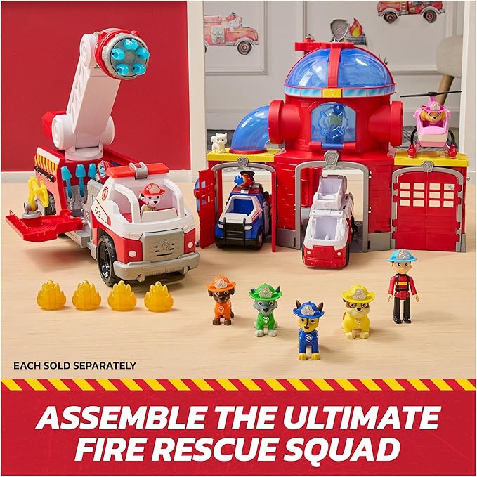 Paw Patrol Fire Rescue: Rapid Reload Fire Truck with Marshall Figure, Quick-Fire Launcher, Lights & Sounds, Kids Toys for Boys & Girls Ages 3 and Up