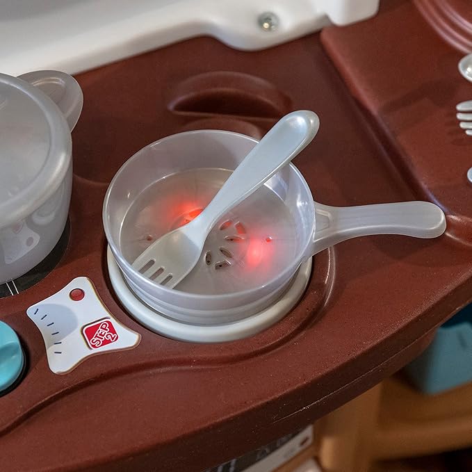 Step2 Fun with Friends Kids Kitchen Playset, Indoor/Outdoor Kitchenette, Interactive Play with Lights and Sounds, Durable Plastic, Includes 25 Piece Toy Accessories, Toddlers 2+ Years Old, Tan