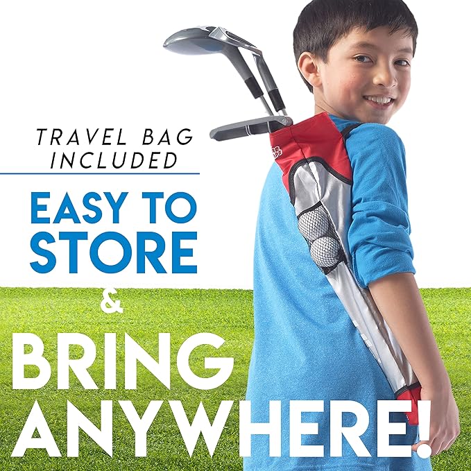 Franklin Sports Kids Golf Set - Youth Adjustable Plastic Golf Club Set - Kids Plastic Golf Set with Bag and Balls - Adjustable Length Clubs for Toddlers, Junior, Right hand, Red