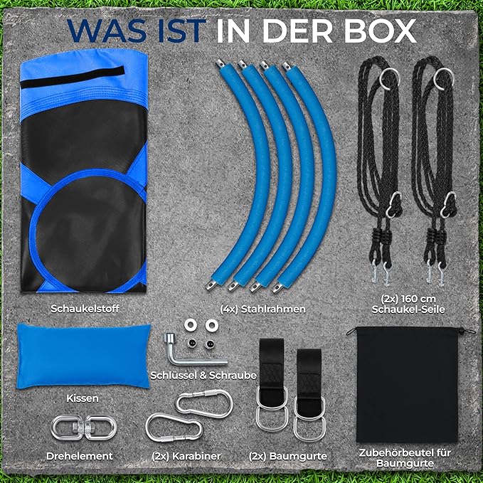 SereneLife 40" Saucer Swing - Outdoor Swing Set with Universal Hanging Kit, Swinging Seat Spinner with Pillow & Carry Bag, Weatherproof, Water-Resistant, Supports Up to 700 lbs, Blue