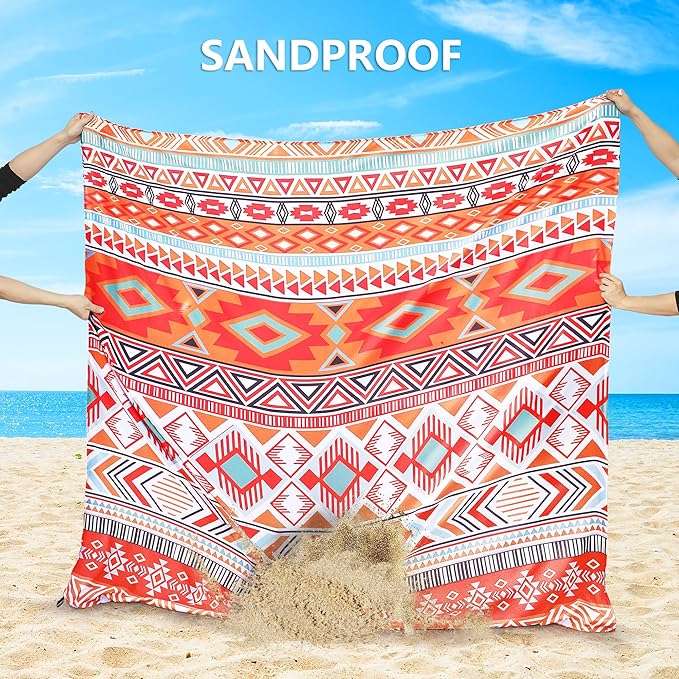 Beach Blanket Waterproof Sandproof Beach Mat 79" X 83"/10'x9'for 2-8 Adults Quick Drying Outdoor Picnic Mat Beach Accessories for Travel, Camping, Hiking