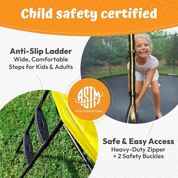 JUMPZYLLA Trampoline Outdoor 8FT 10FT 12FT 14FT 15FT 16FT with Enclosure and Ladder, ASTM Approved Recreational Trampoline for Kids and Adults, Anti-Rust Coated Frame
