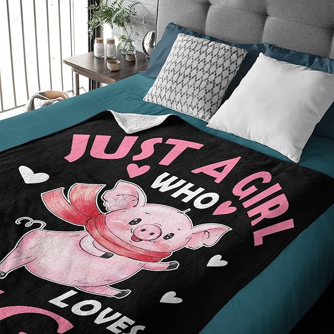 Just Girl Loves Pigs Blanket Soft Blankets and Throws Flannel Cozy Lightweight Quilt Gift Perfect for Bed Sofa Couch-120 x90 Extra Large for Family