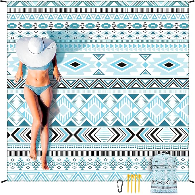 Beach Blanket Waterproof Sandproof Beach Mat 79" X 83"/10'x9'for 2-8 Adults Quick Drying Outdoor Picnic Mat Beach Accessories for Travel, Camping, Hiking