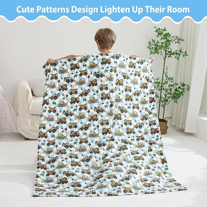 Softan Kids Throw Blanket for Girls & Boys, Warm Soft Toddler Fleece Blankets for Sofa Couch Bed， Cozy Fuzzy Plush Flannel Kids Throw Blanket for Daycare & School - Excavator 50x60 inches