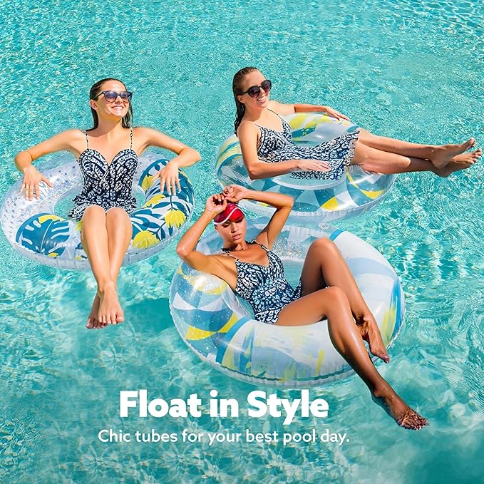 Inflatable Pool Floats with Glitters 32.5"(3 Pack), Pool Floaties Tubes for Swimming Kids Adults Beach Outdoor Party Supplies