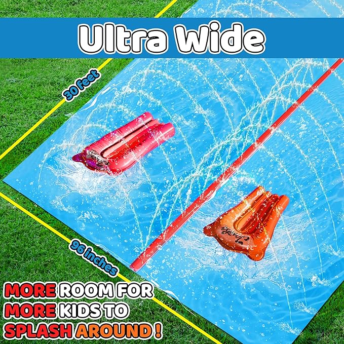 JAMBO 30FT x 8FT XXL MEGA Water Slide and 2 Bodyboard Updated Model– Extra Long Extra Wide Slip Splash and Slide for Kids, Heavy Duty Backyard Lawn Waterslide, Outdoor Water Toy, Splash Mat Splash Pad