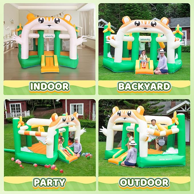 Inflatable Bounce House for Kids with Blower, Bouncy Jumping Castle with Slide, Large Bounce Area Cute Theme Thick and Durable for Outdoor Indoor Play