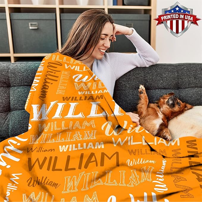 Ship Next Day, Personalized Baby Blanket with Name - Printed in USA, Custom Name Blanket for Boys Girls Kids, Customized Flannel Blankets Gifts for Teen Shower Toddlers Christmas Brithday