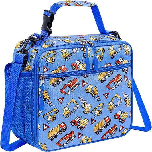 Kids Lunch Box Kids Lunch Bag for Girls Boys, Insulated Lunch Bag for Men with Shoulder Strap, Small Lunchbox for Girls School Travel Picnic (Blue, Car)