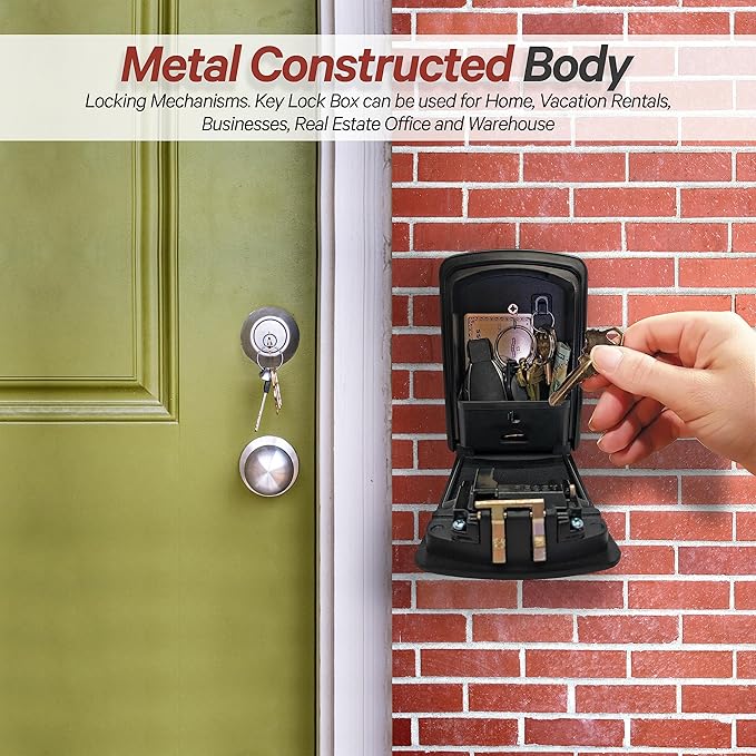 Iron Lock® XXL Wall Mount Key Lock Box for Keys 4 Digit Combination with Resettable Code with A B Switch Extra Large lockbox Indoor Outdoor Waterproof Big Key Lock Box House Spare Keys (XXL, Black)